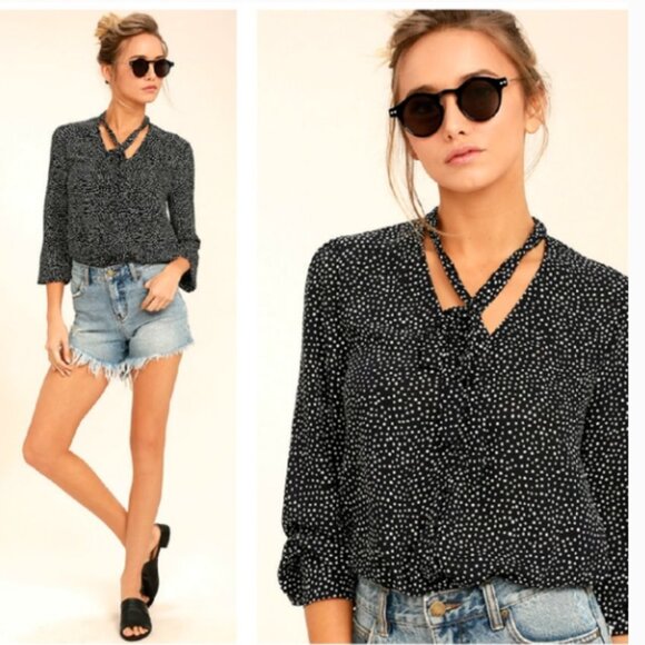 LULU’S | On The Spot Black Polka Dot‎ Button Up Top | Size Medium Women's - Picture 1 of 15